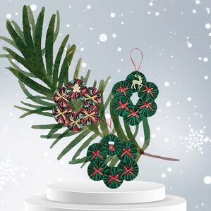 Christmas Ornament Wreaths Set of 3.  Fabric Yo Yo Wreaths Hand Sewn
